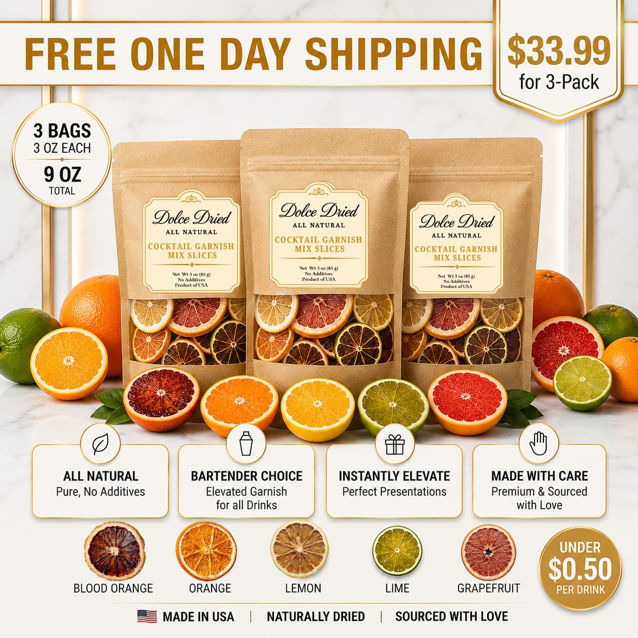 Premium Dried Citrus Garnish Bundle – 3 Pack | Bar & Cocktail Slices