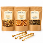 Dolce Dried dried lemon, orange and lime 3-pack with two gold garnish tongs