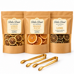 Dolce Dried dried lemon, orange and lime 3-pack with two gold garnish tongs